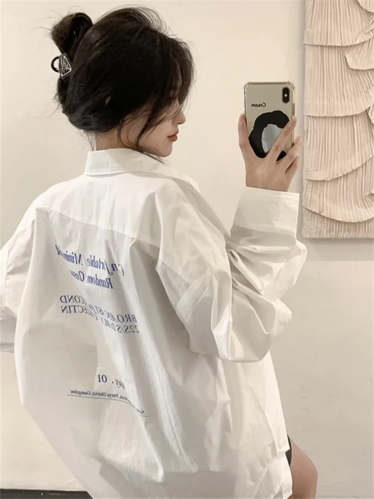 Ele White irt Jaet feminino primavera outono high-end sensação sli lindo top doce picante menina coreana sle solto...