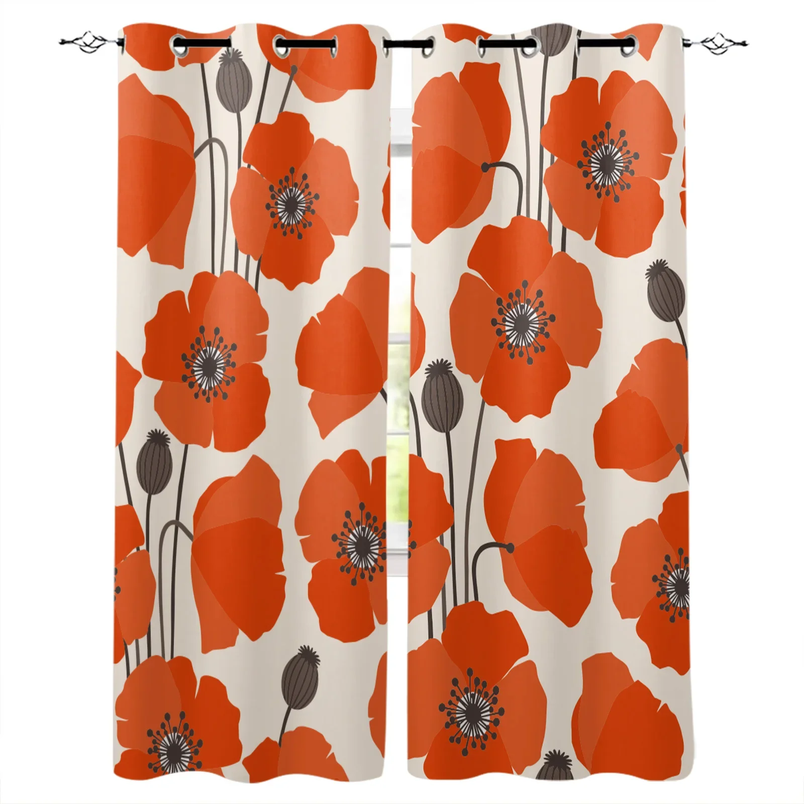 

Flower Orange Poppy Blackout Curtains Window Curtains For Bedroom Living Room Decor Window Treatments