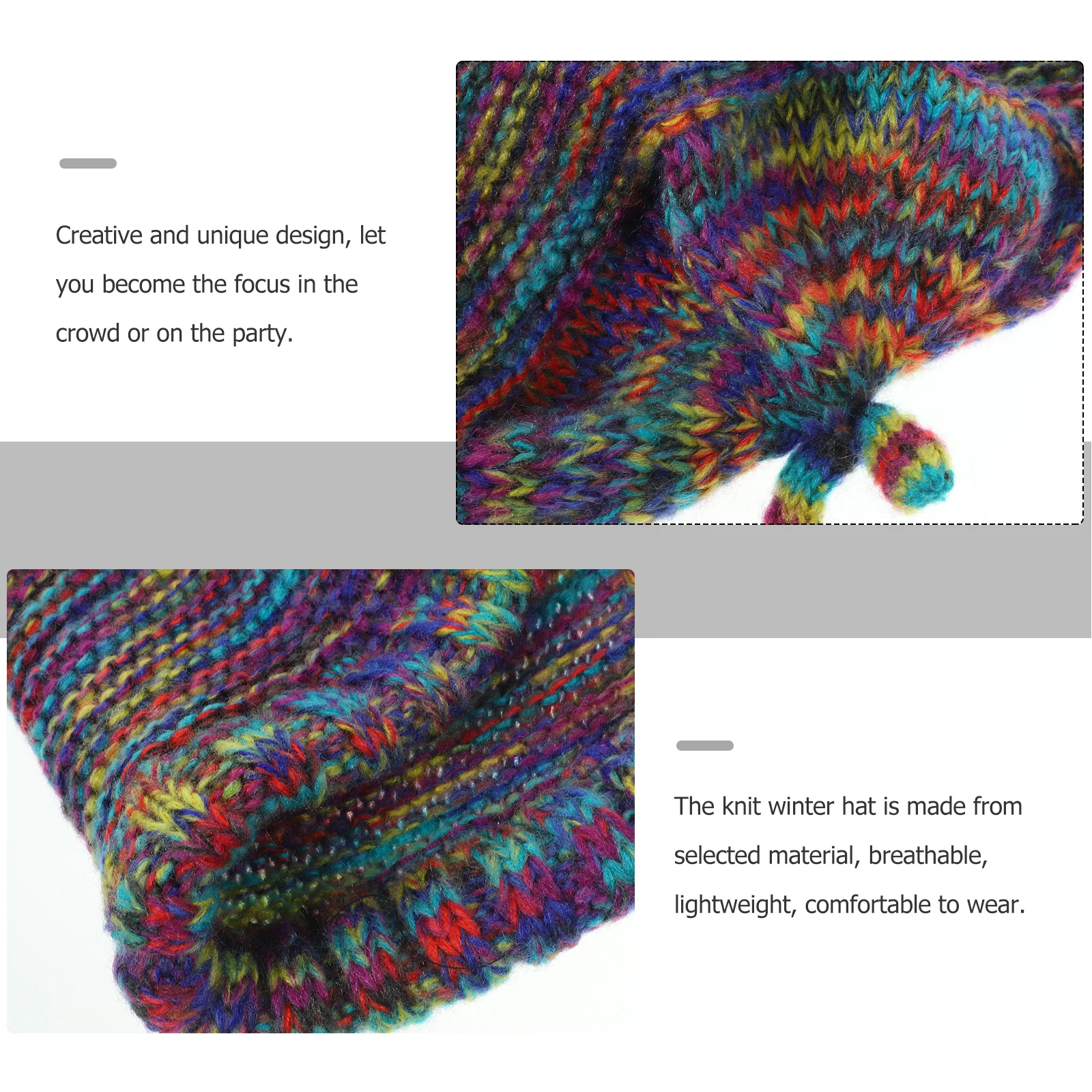 

Winter Warm Hats Women Knitted Beanie Retro Vintage Design Colorful Stripes Cap