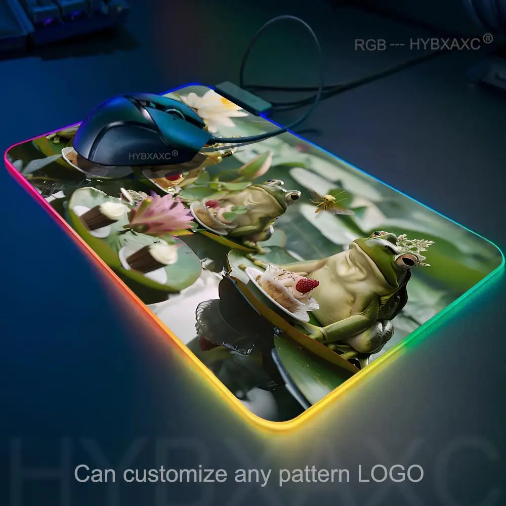 Cute frog Mouse Pad RGB Gaming Mouse Pad Desk Mat HD Gamer Large LED Light XXL MousePads PC Computer Carpet