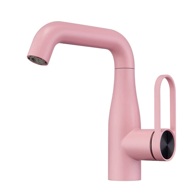 

Pink Bathroom Faucet Yellow Basin Faucet Gray Sink Mixer Tap Hot & Cold Deck Mounted Lavatory Crane Water Tap Black