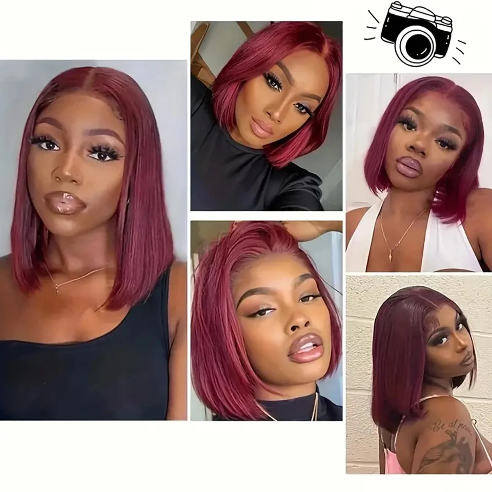 Straight Lace Bob Wigs 13x5x2 T Lace Front Bob Wigs Human Hair Burgundy Short Bob Wigs Human Hair 99j Colored Glueless Lace Wigs