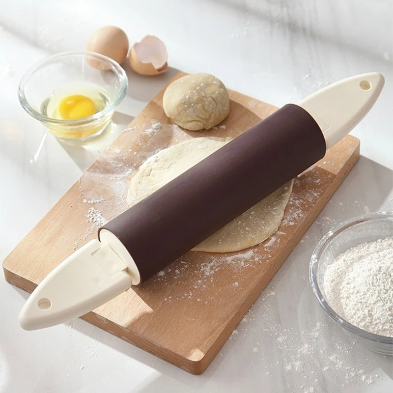 Rolling Pin Household Silicone-Noodle-Stick with Plastic Handles Nonstick Barrel