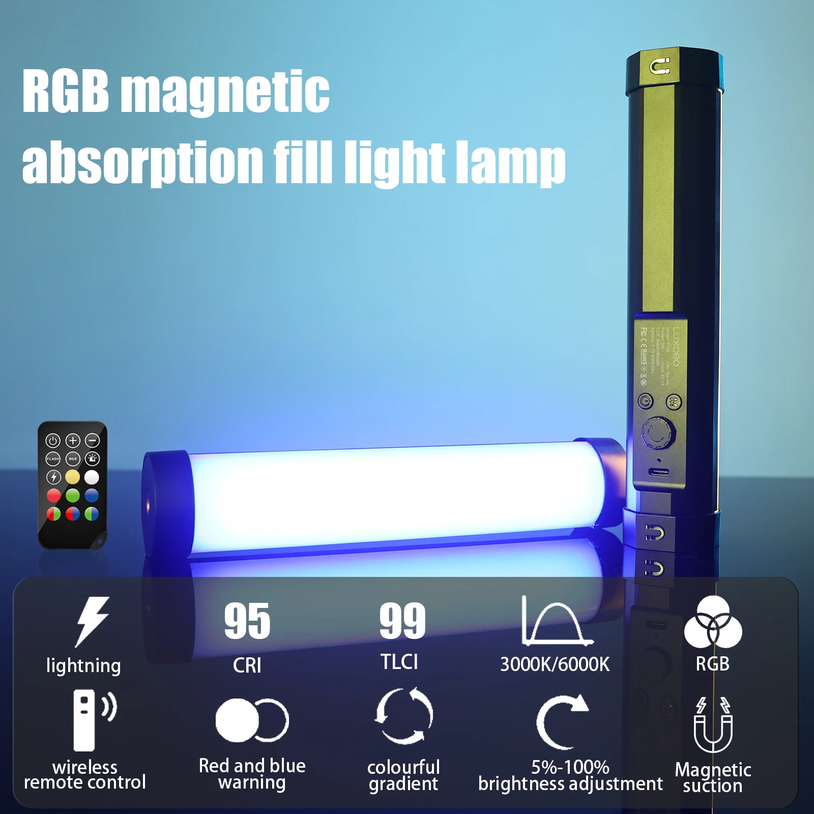 LUXCEO-Lumière de remplissage vidéo LED RVB, flash photo professionnel, éclairage photographique coloré, déterminer