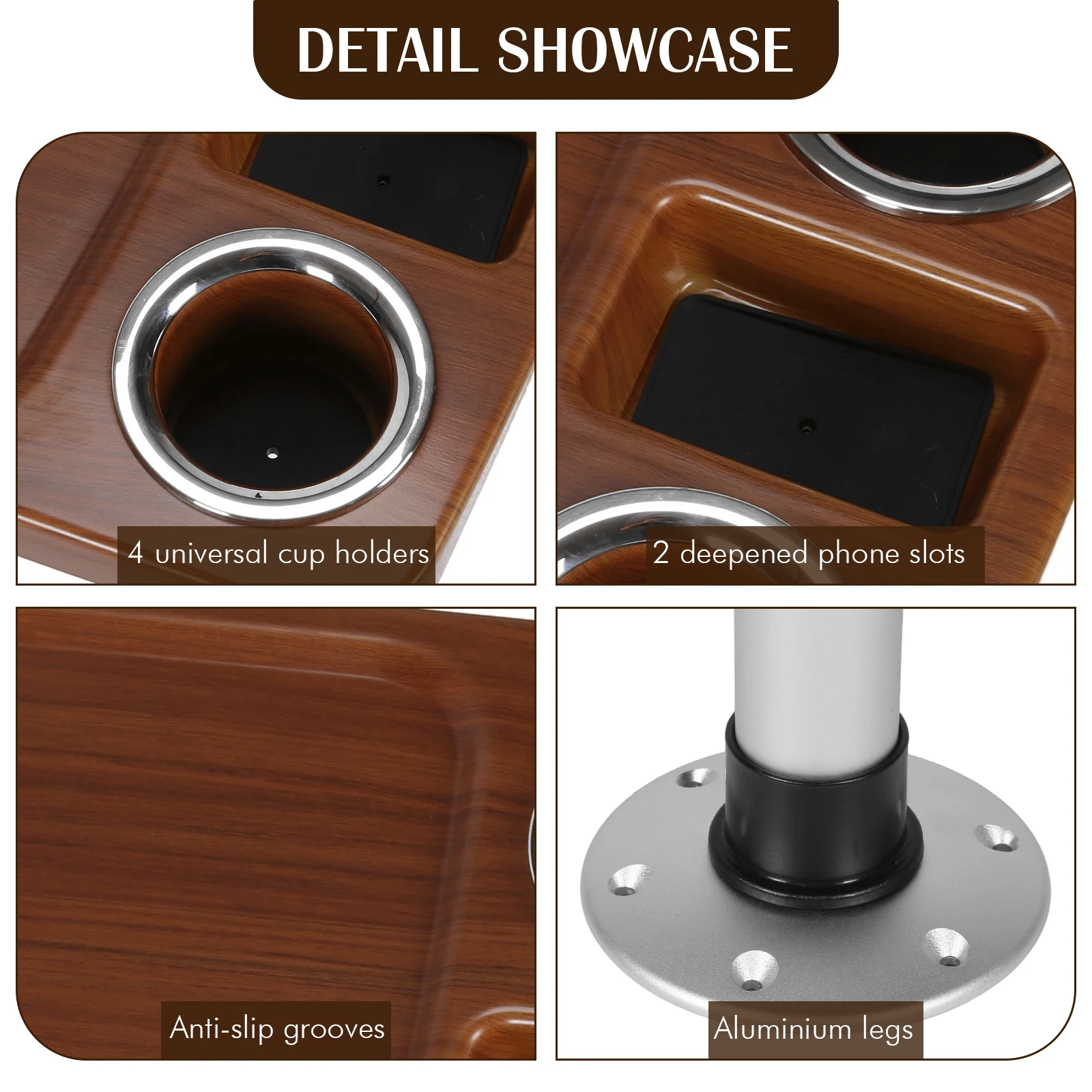 Juego de Mesa Náutica con 4 Portavasos y 2 Soportes para Teléfono, 34x18 Pulgadas, Organizador de Barra para Barco, Accesorios de Plástico para Embarcaciones