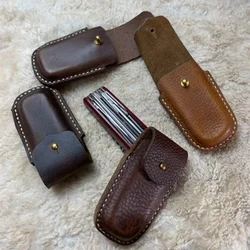 Hand-stitched Camping Waist Bag, Genuine Leather Scabbard Cover for Army Hero, Folding Tool Storage Bag, 91mm Knife