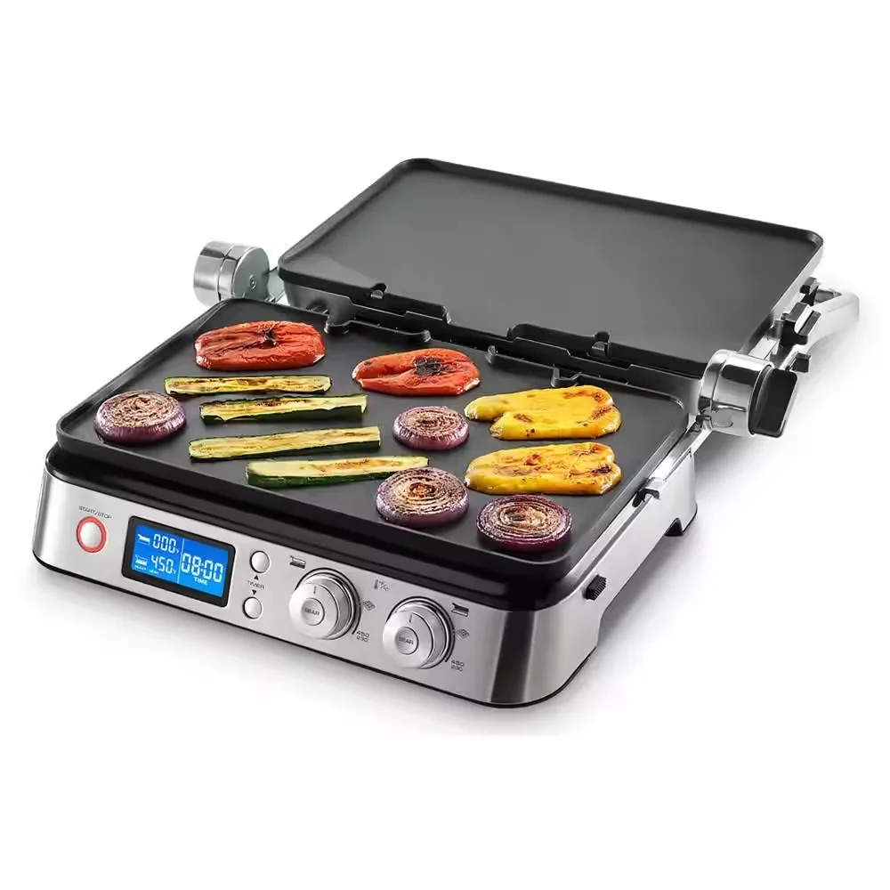 Contato elétrico Grill Aço Inoxidável Non-Stick Indoor Display LCD Steak Griddle Churrasco Waffle Maker hambúrguer churrasco