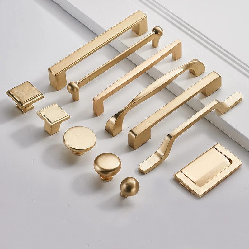Brushed Gold Cabinet Handle Zinc Alloy Straight Handle Drawer Knob Decorative Kitchen Cupboard Pulls Furniture Hardware
