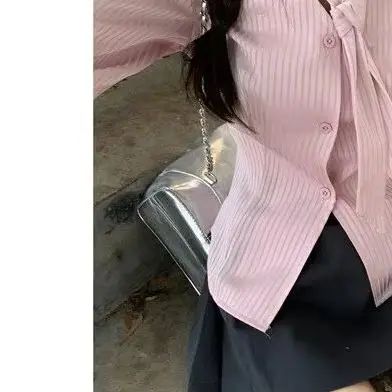 

Gagarich 2025, женская модная осенняя новая рубашка в розовую полоску, универсальная нишевая стильная шикарная дизайнерская рубашка с длинными рукавами, топ