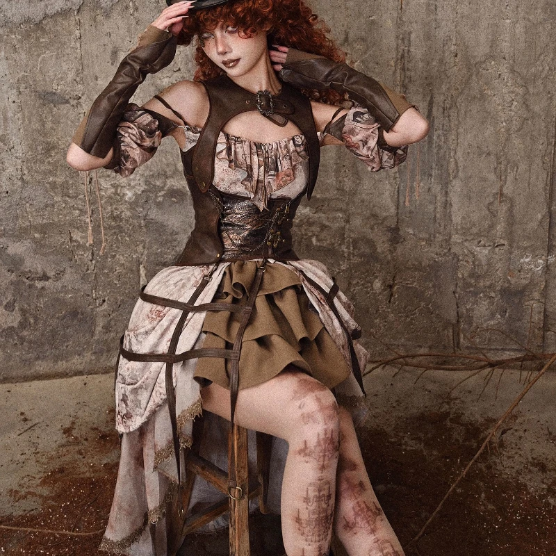 Original PU Retro Punk Design Vest Birdcage Tank Top