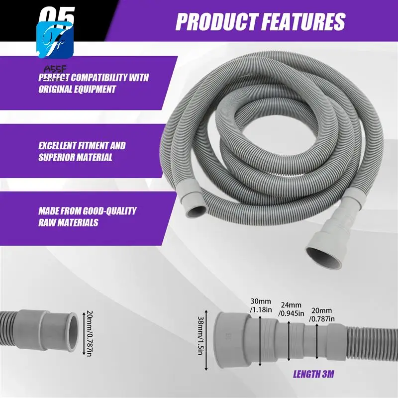 

A55F-Набор удлинителей сливного шланга Универсальный шланг для стиральной машины длиной 10 футов, включает в себя кронштейн, соединитель для шланга и хомуты Сливные шланги