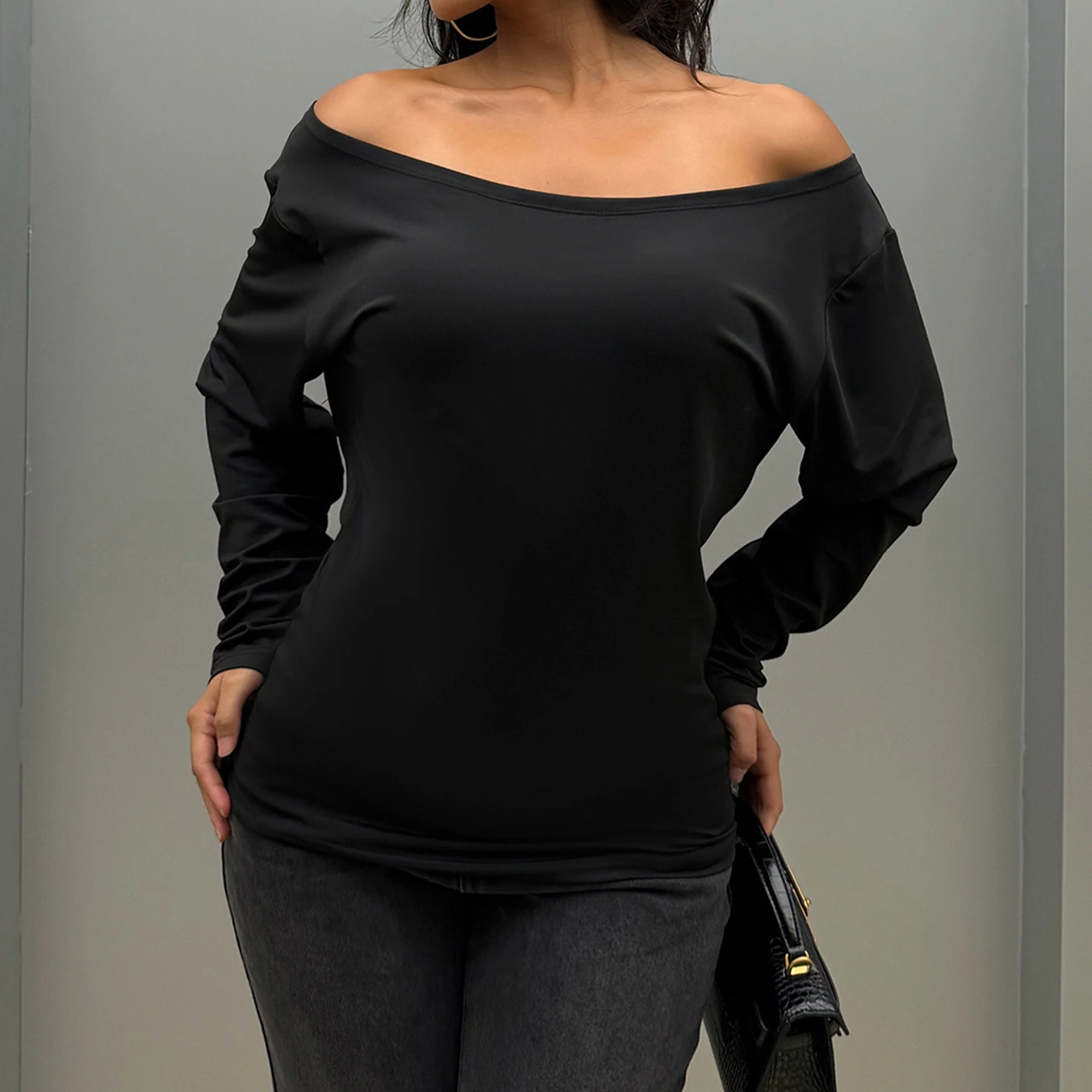 SUCHCUTE Damen Langarm-Oberteil mit schulterfreiem Ausschnitt, transparenter Spitze und Patchwork, T-Shirt, schmale Passform, Y2K Streetwear Outfit, Vintage, lässig, schick – Detail 13