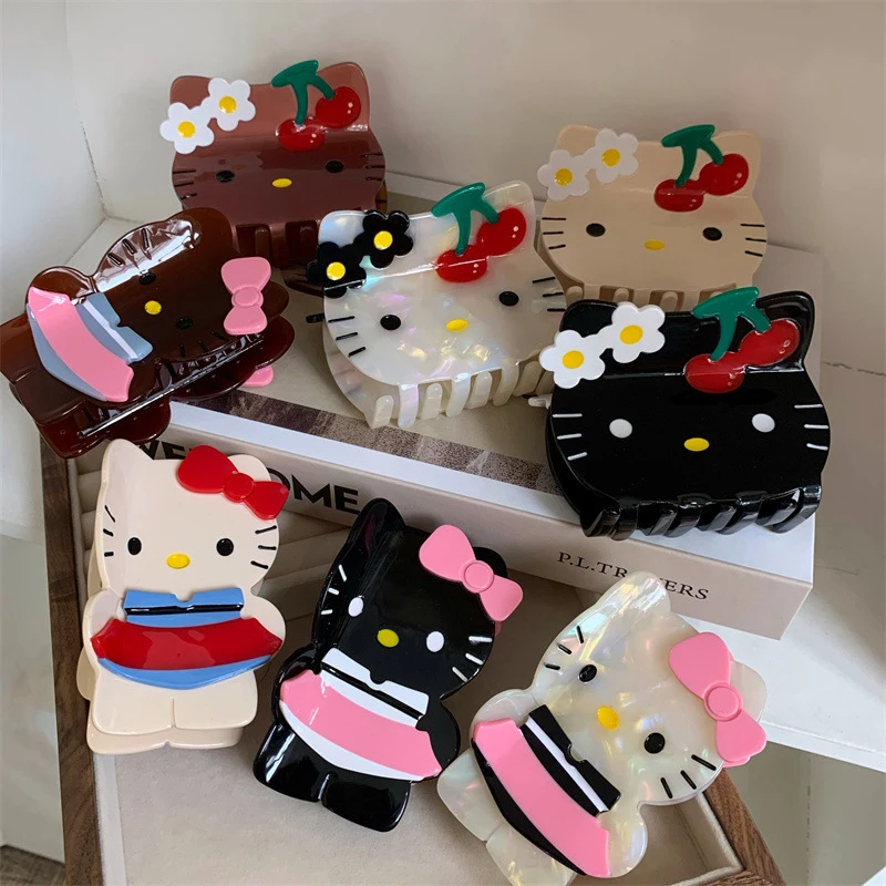 Cute Sanrio Hello Kitty Hair Clip Kawaii Y2K Cartoon Anime Character Sweet Maiden Hairpin Claw Clip For Women Girls Accessories