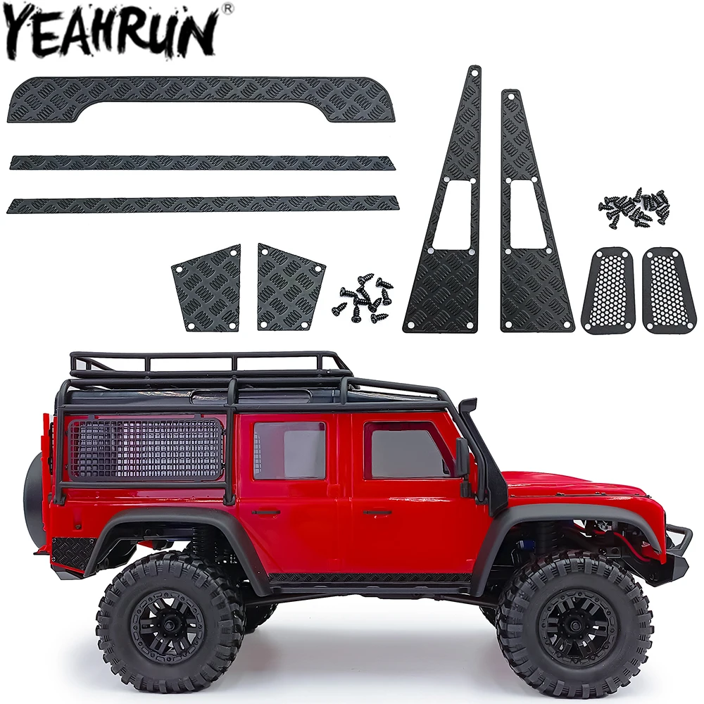 YEAHRUN Metal Skid Plate Side Skirt Intake Grille Trim Tail Door Anti-Scratch Plate for 1/18 RC Crawler TRX4M Defender Parts