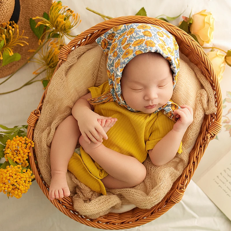 Newborn Photography Clothing Baby Outfits Headband Romper Skin-Friendly Baby Jumpsuit 0 To 3 Months Girl Shooting Outfit Props