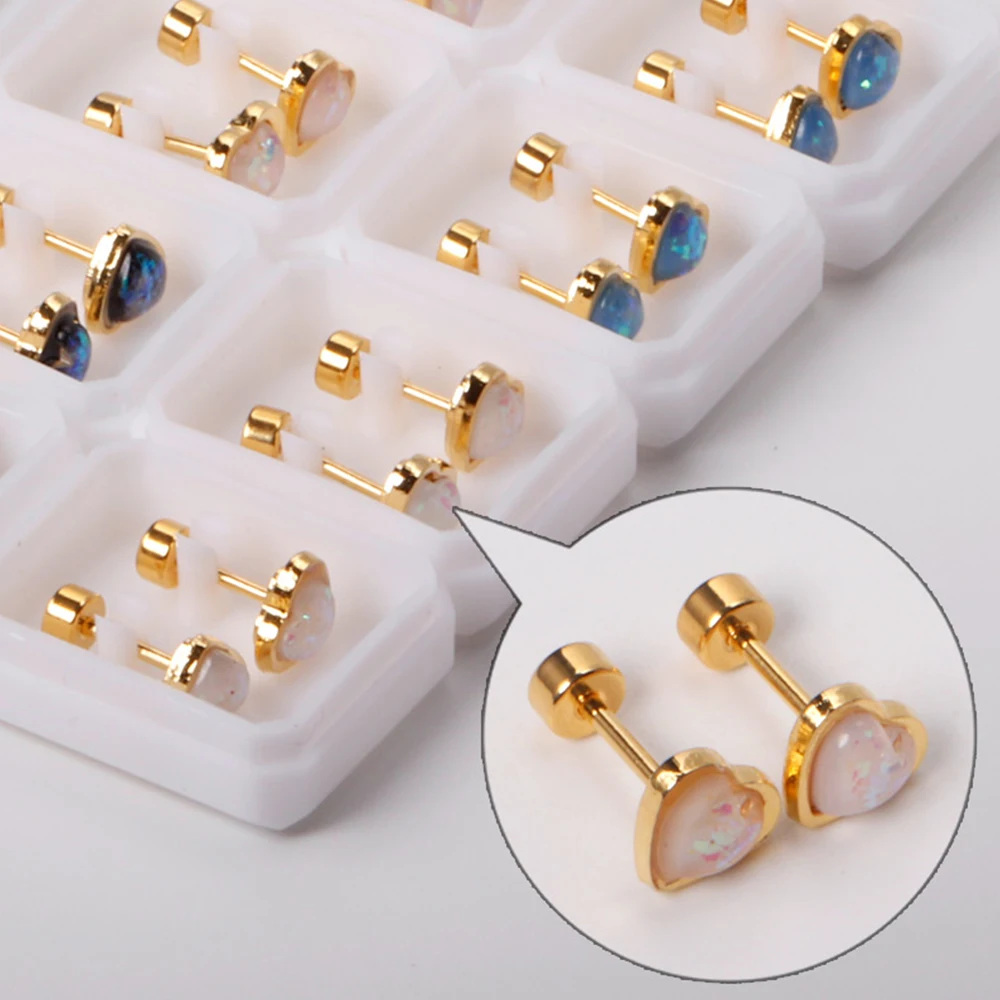 12 Pairs Korean Fashion Stainless Steel Stud Earrings Screw Back Earrings for Women Valentine Earrings Pink Heart Earrings