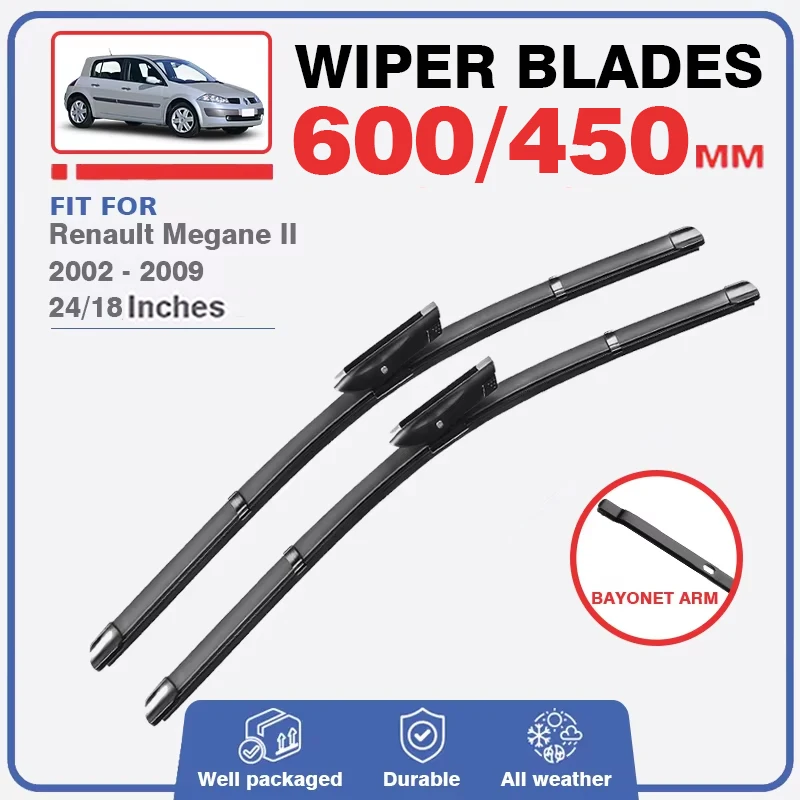 Front Rear Wiper Blade For Renault Megane 2 II MK2 2003 - 2009 RS CC Grand Tour Hatchback Sedan Windscreen Windshield Car Window