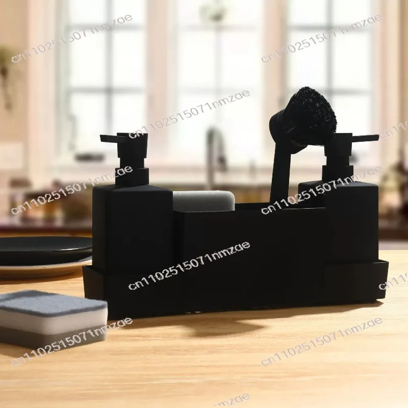 Kitchen Soap Dispenser with Tray Storage All-in-One Sponge Holder & Dish Brush for Hand Washing & Dish Soap Dispensing