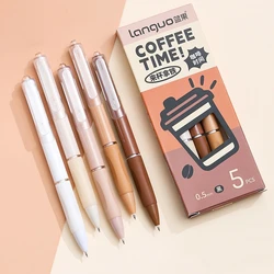 5pcs Coffee Time Gel Pens Set Milk Foam 0.5mm Ballpoint Black Ink for Writing F7668