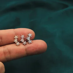 1Piece Gold /Silver Color Minimal Crystal Star Ear Studs Earring Women Korean Helix Tragus Cartilage Ball Screw Back Piercing