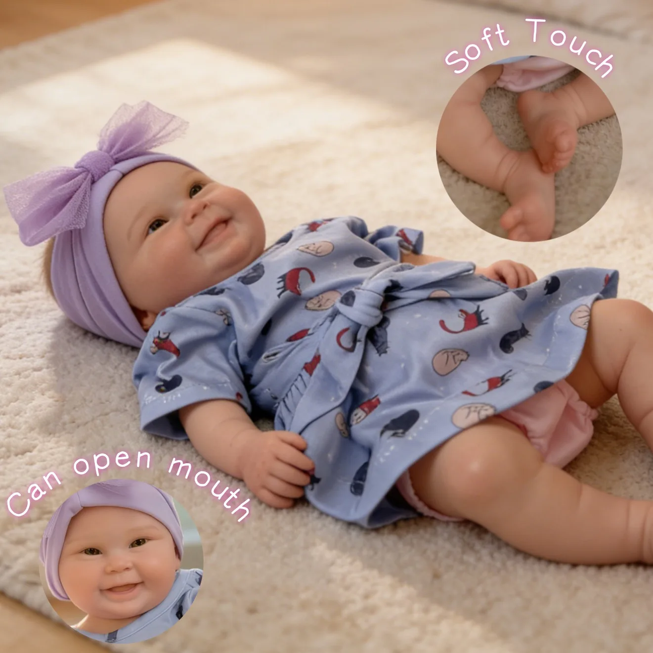 

18 Inch Silicone Reborn Baby Girl Smiling Lifelike Newborn Doll with 3D Painting Visible Veins Collectible Toy for Girls