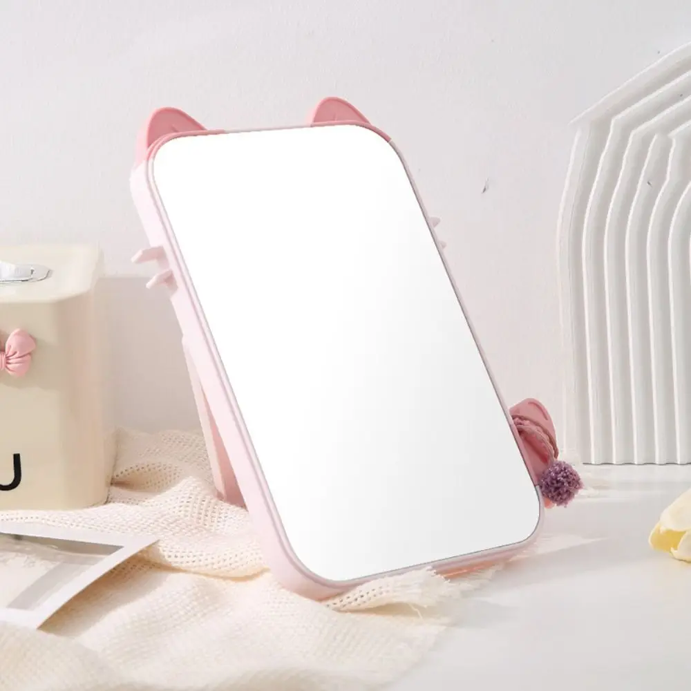 Small Mirror HD Cat Ears Makeup Mirror Cute Simple Handheld Mirror Candy Color Disassembly Cosmetic Tool Travel