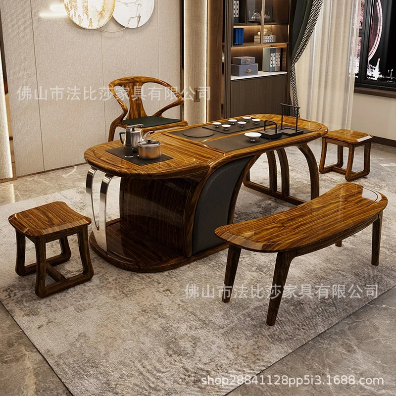 New China Tea Zen Tea Brewing Table Large Board Tea Table Combination Balcony Office One Table and Five Chairs