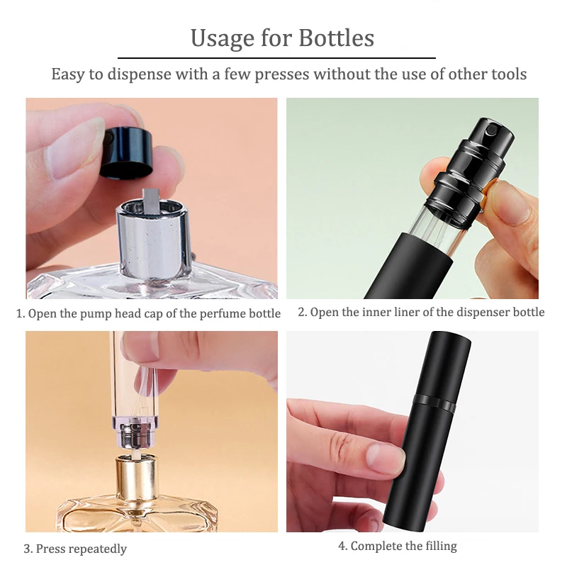 Travel Mini 5ml Perfume Spray Bottles Refillable Portable Filling Leakproof Bottling Liquid Bottom-Filling Cosmetic Tools