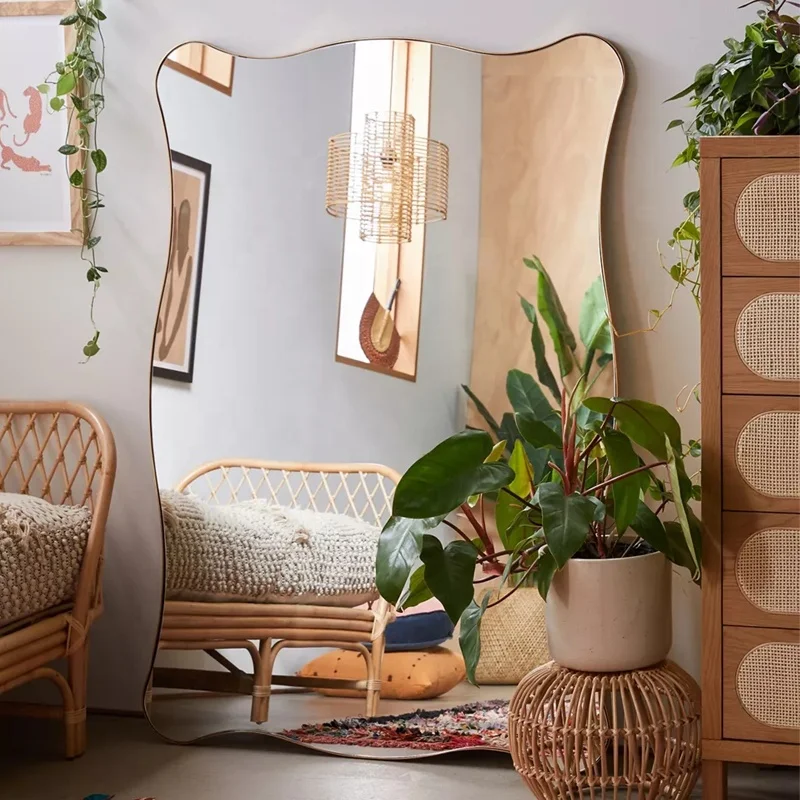 Modern Gold Metal Full-Body Explosion-Proof Dressing Wall-Mounted Floor Mirror Tempered