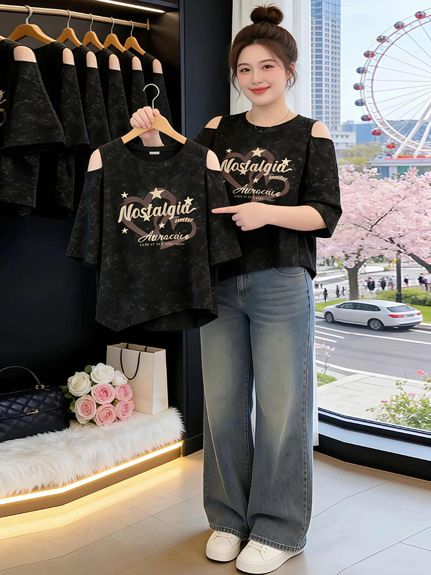 

Summer 2026 Women's Fashionable round Neck Short Sleeve T-Shirt Heart Cartoon Print Casual Loose Fit Breathable Skin-friendly