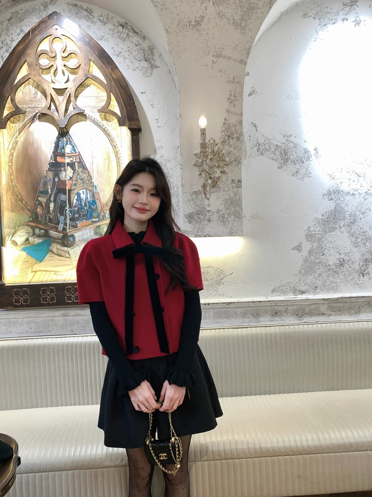 

Шерстяное пальто Ele ort для женщин с бантом от Syeee в стиле «Даунтон Аббей», двухцветное, модное и стильное зимнее платье