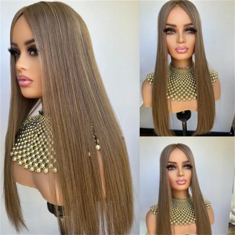 

Парики для косплея, каштаново-коричневый, бесклеевые парики, синтетические волосы, балаяж, подходит для начинающих, 26, мягкий длинный прямой парик