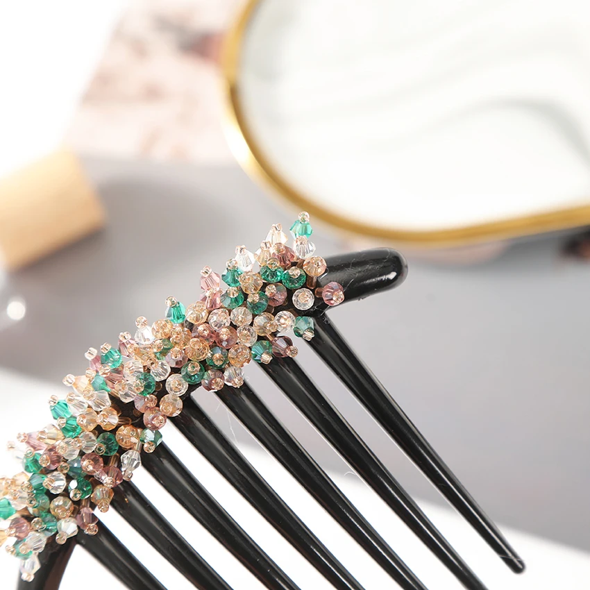 Women\'s Retro Rhinestone Hair Comb Elegant Accessories Plastic Hairpin Disc Hair Styling Tool Fashion Barrette Hair Accessories