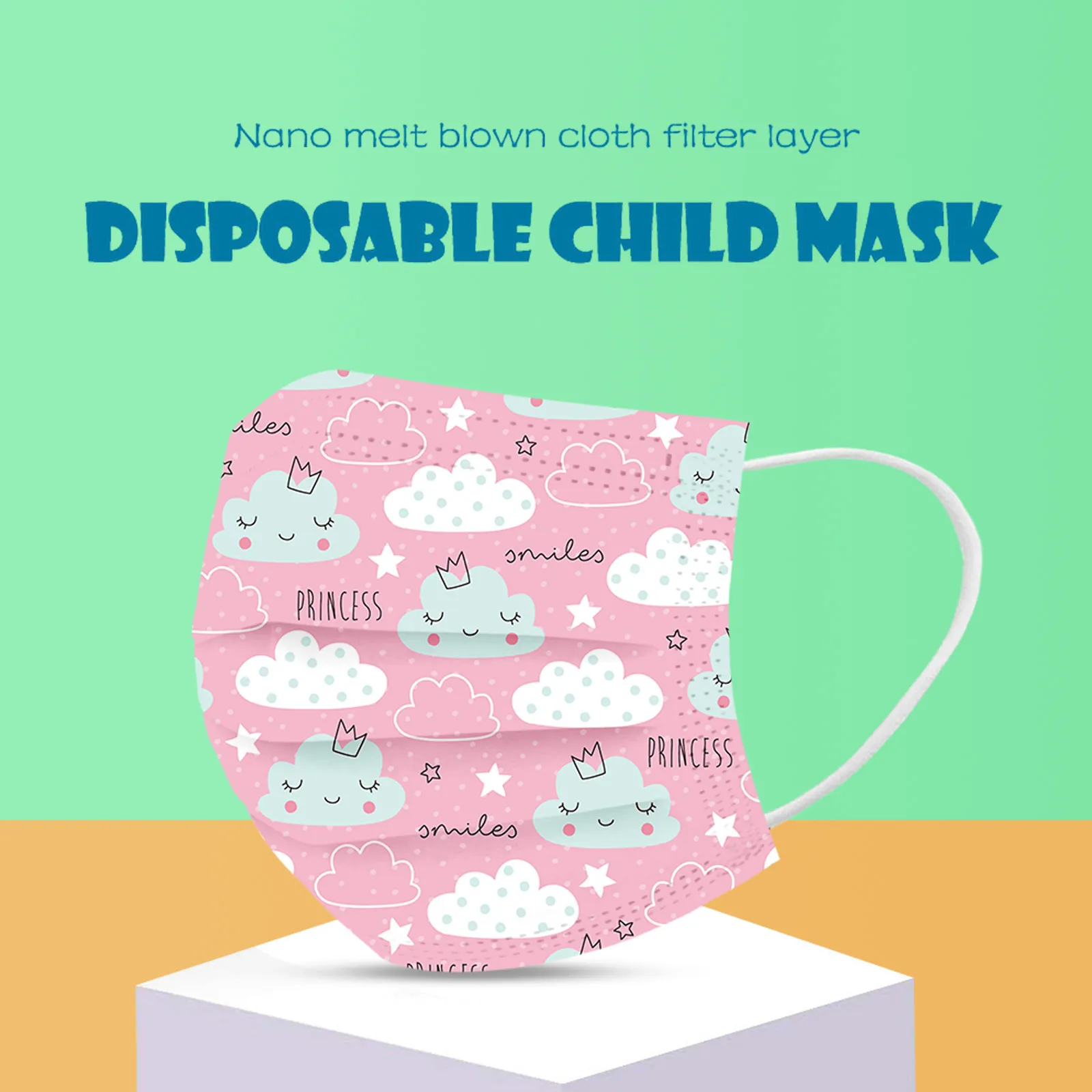 

Детские одноразовые маски с принтом, смешанные 50 шт., непозиционирующие маски с принтом, красочные мультяшные повседневные индивидуальные маски, несколько стилей