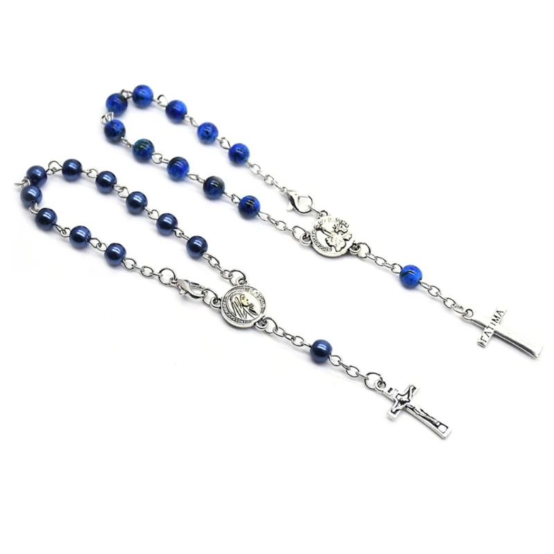 Glass Pearl Beads Rosary Bracelet Catholic Pendant Finger Chain Religious Jewelry for Women Prayer Communion Gift Dropship