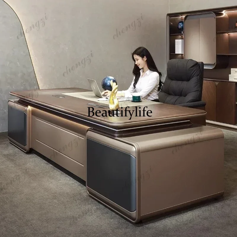B573 3.2m LED Lamp Luxury President Top Tier Office Desks Filing Cabinets Computer Desk Room Gaming Table Desk Storage Locker
