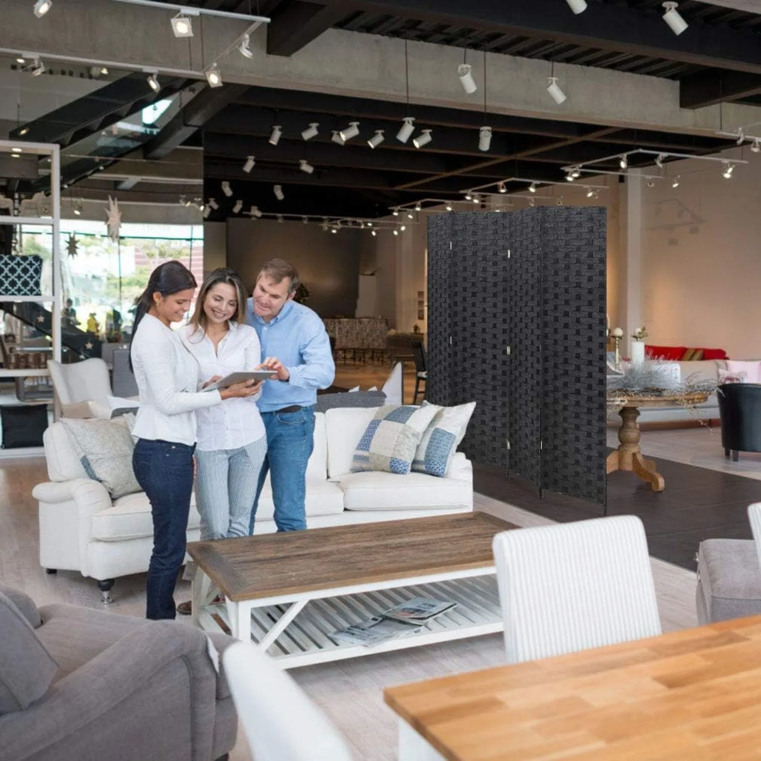 Kamerverdeler 6ft Wandverdeler Hout Scherm 4 Panelen Hout Mesh Handgeweven Ontwerp Kamer Scherm Verdeler Indoor Opvouwbare Draagbare