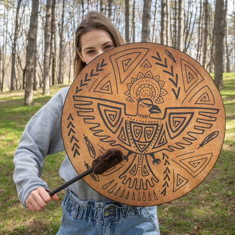 Tambores de Shaman de madera, instrumentos de percusión de ambiente navideño, tambores siberianos con baquetas, regalos de Festival para niños y