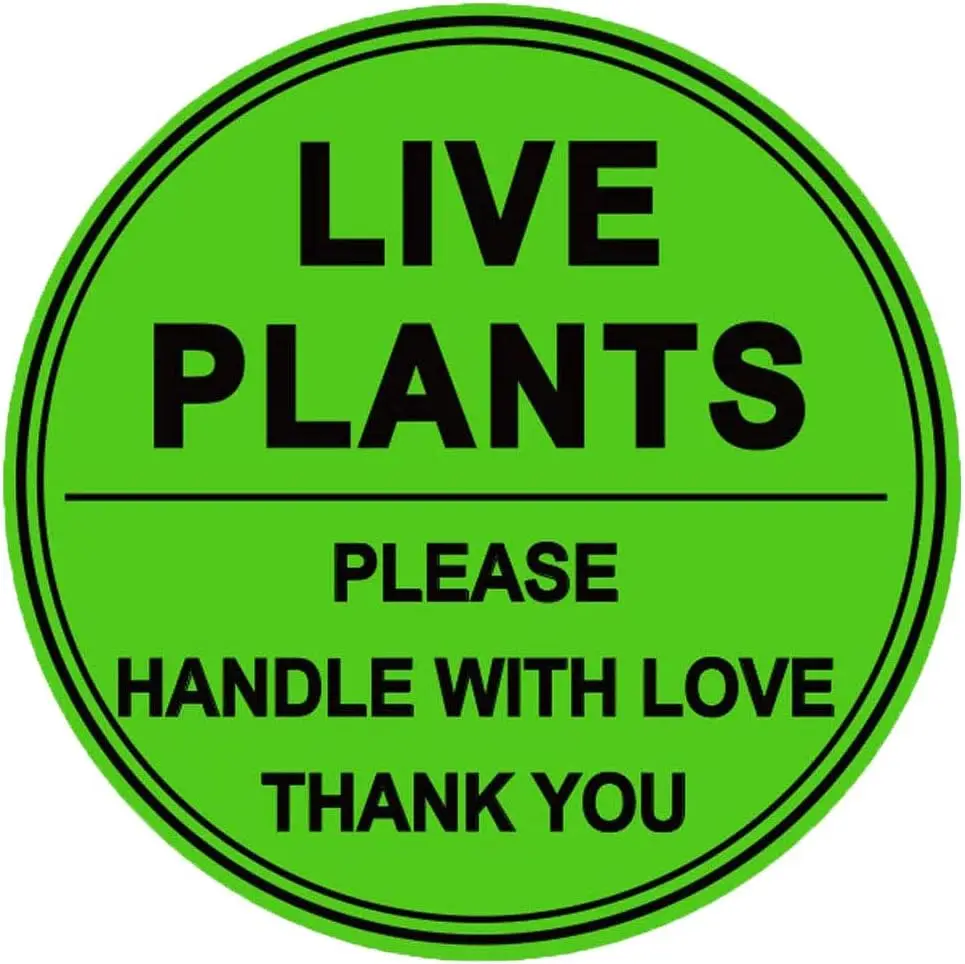 Circular 3inch Green Plant Fragile Handle Transportation Warehouse Label Stickers 250 PCS Live Plant Love Adhesive Stickers