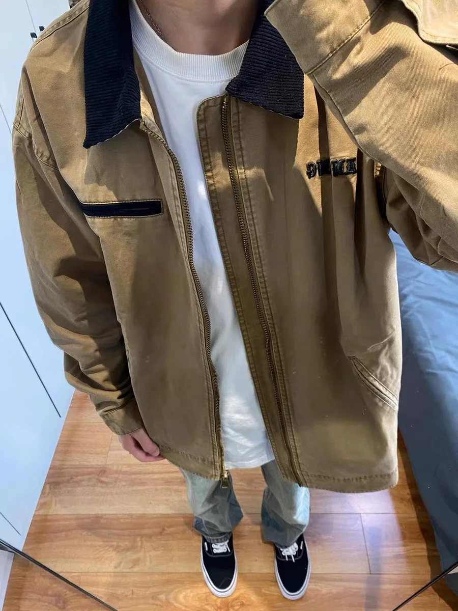 

Мужская ветрозащитная куртка-бомбер из полиэстера в винтажном стиле, цвет хаки, для пар, от бренда Detroit Workwear