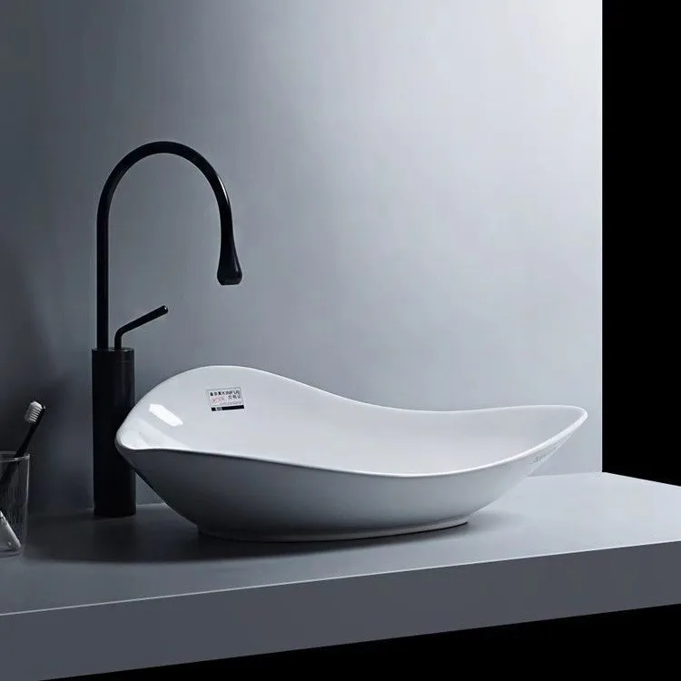 Bathroom Wash Basin Ceramic European Golden Finish for Hotel for Commercial Easy Clean, Ceramic Vanity Sink