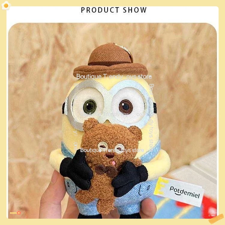 Chaveiro de pelúcia de cavalheiro Minion fofo com gravata borboleta de terno, chaveiro de brinquedo macio para bolsa mochila