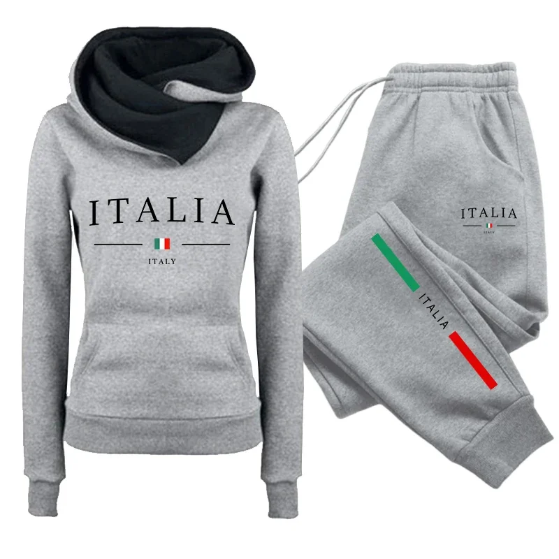 Women's Set/Hoodie/Pants 2026 Italy Print Tracksuit Hooded Sweatshirt Sweatpants Autumn Winter Female Daily Casual Sports Outfit