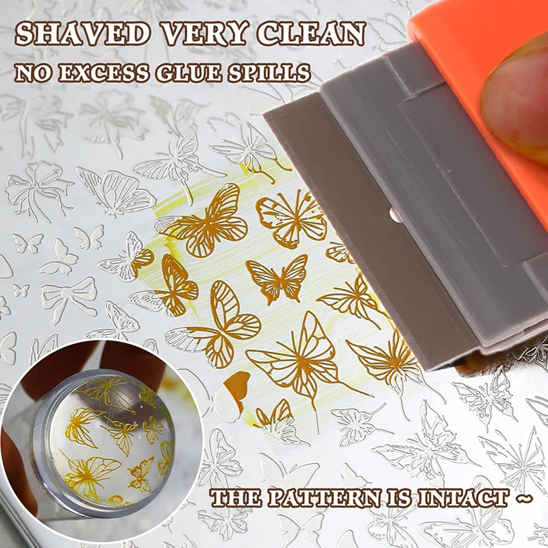 HUA Nail Art Stamping แผ่นเหล็ก Scraper รูปแบบที่ชัดเจนที่ถอดออกได้ทําความสะอาดพลั่วกาวสติกเกอร์เครื่องมือสําหรับเล็บอุปกรณ์เสริม