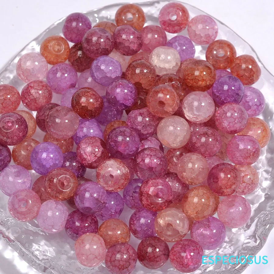 8MM Gradient Color Mix Glass Cracked Beads For Jewelry Making Women DIY Accessories Round Shape Shivering Spacer Crystal Beads