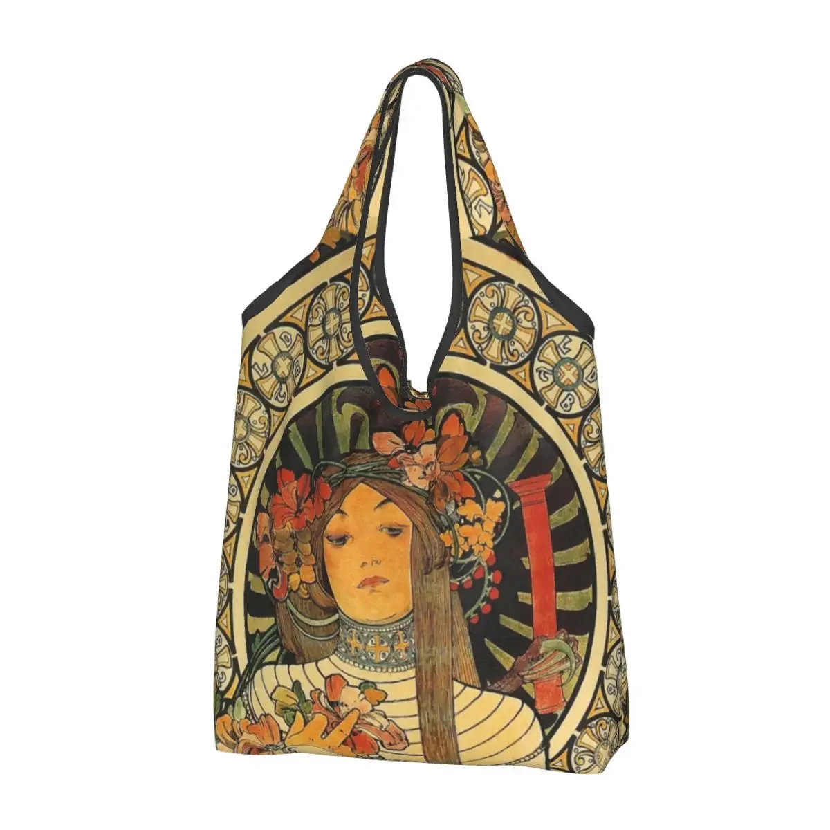 Alphonse Mucha 1897 Art Grocery Bag Durable Large Reusable Recycle Foldable Heavy Duty Shopping Tote Bag Washable With Pouch