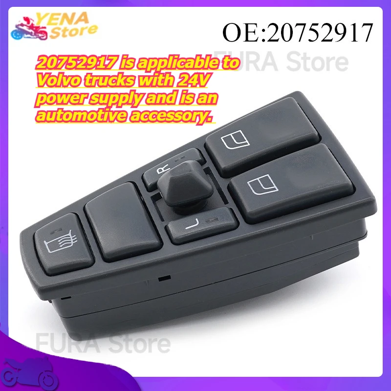 

Window control switch assembly 20752917 is applicable to Volvo trucks with 24V power supply and is an automotive accessory.