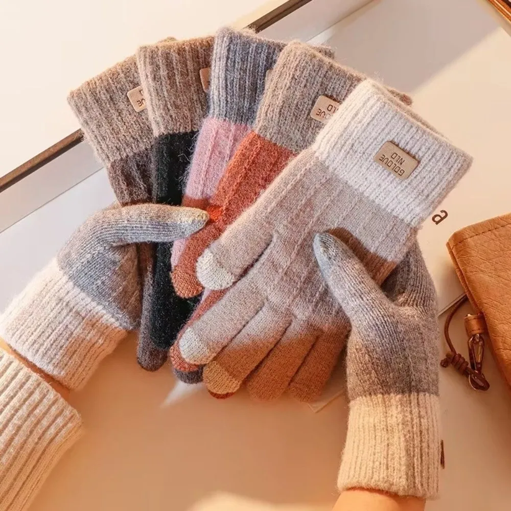 

Vintage Touchscreen Knitted Gloves Cold Protection Anti slip Warm Mittens Thickened Women Gloves Outdoor Riding