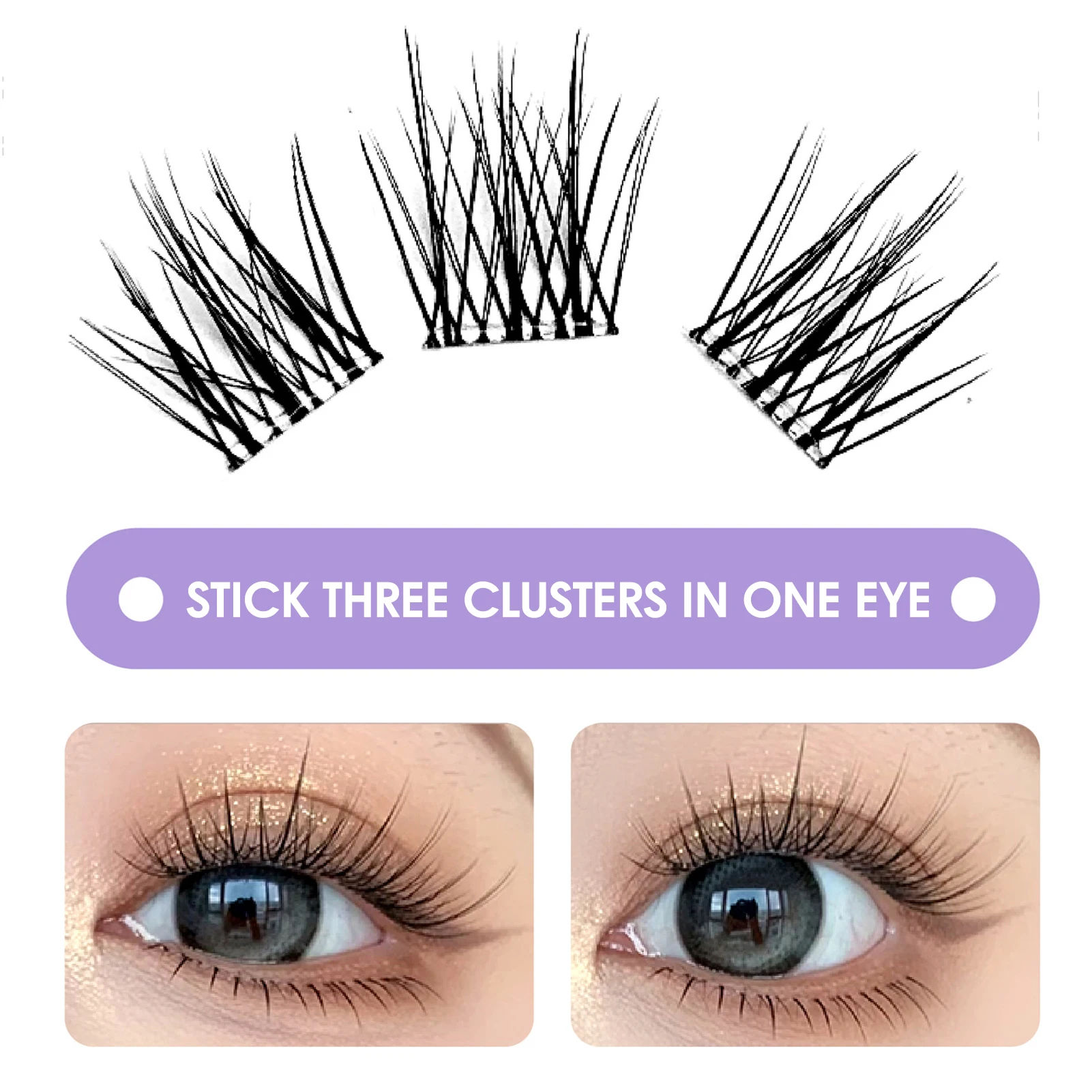 Aucune colle extension de faux cils préfabriqués fans de volume grappes de cils 9-13mm mixte C Curl noir colle gratuit faux cils maquillage