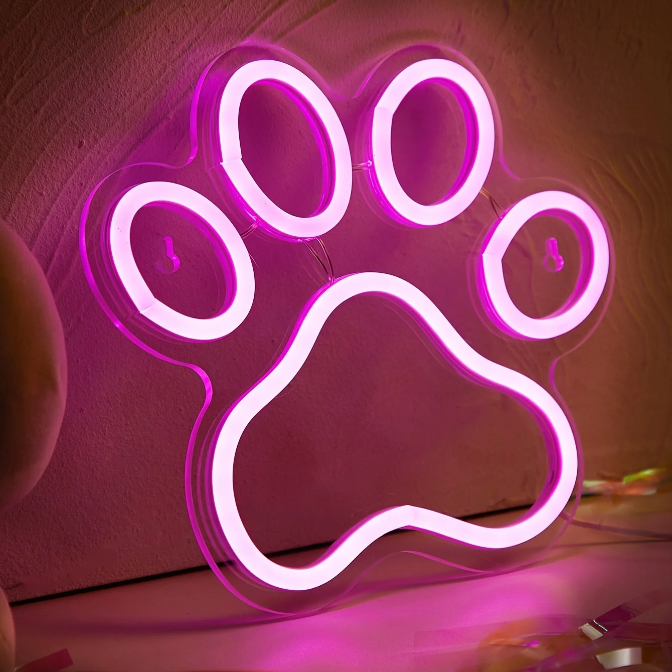 USB-Powered Dog Paw Neon Light: Wall Hanging, Ideal for Bedroom & Parties, Adds Cozy, Stylish Ambiance for Pet Lovers